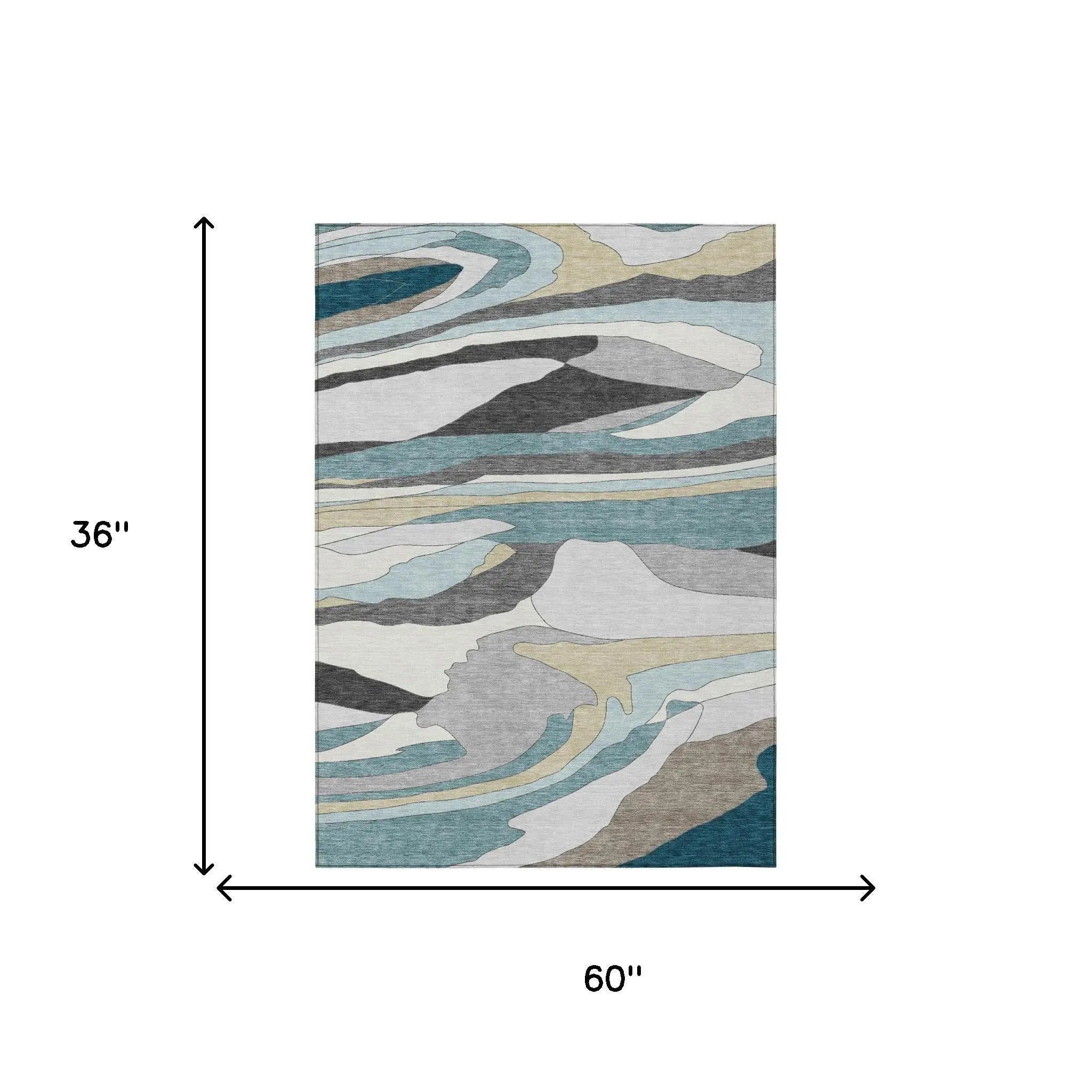 3' X 5' Teal Blue And Gray Abstract Washable Indoor Outdoor Area Rug Homeroots Outdoor